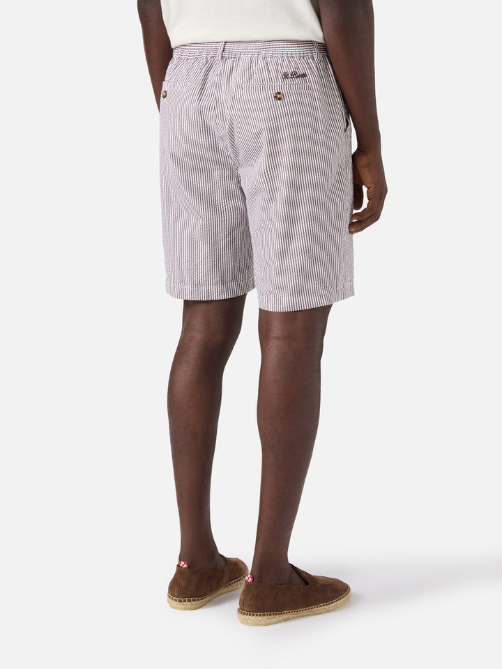 Brown Ischia bermuda shorts in striped seersucker