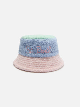 Multicolorsherpa bucket hat with front embroidery