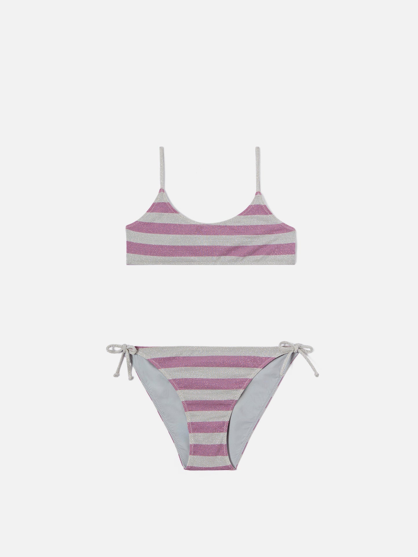 Bikini Jaiden a righe rosa e silver in maglina lurex