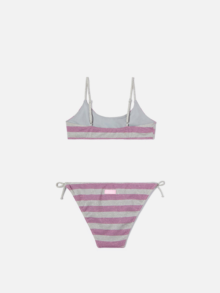 Jaiden pink and silver striped lurex bikini