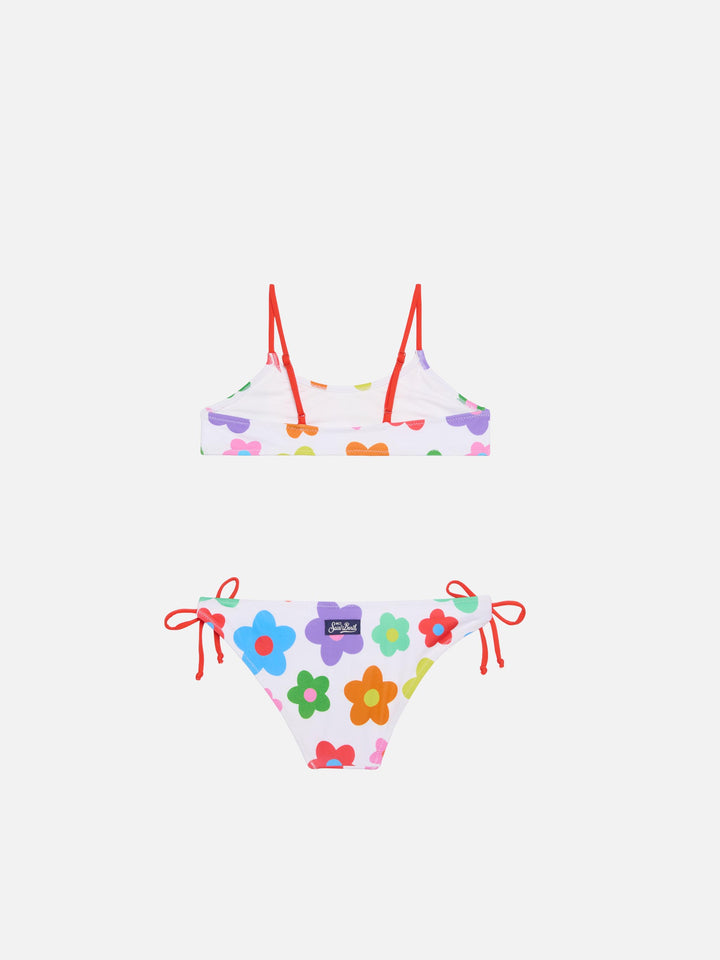 Bikini da bambina a bralette con stampa margherite multicolore