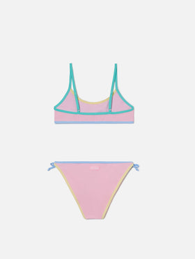 Jaiden String pink bikini with multicolor terry effect patch