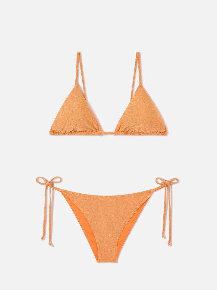 Janet Virgo orangefarbenes Lurex-Triangel-Bikini 