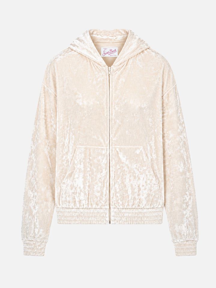 Sweat à capuche zippé en chenille jaune pâle Jasmine 