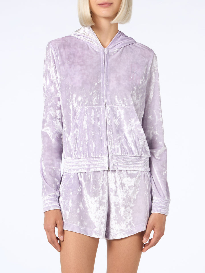 Woman lilac chenille zipped hoodie Jasmine - MC2 Saint Barth