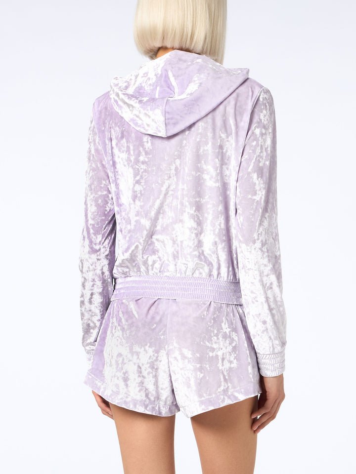 Woman lilac chenille zipped hoodie Jasmine - MC2 Saint Barth