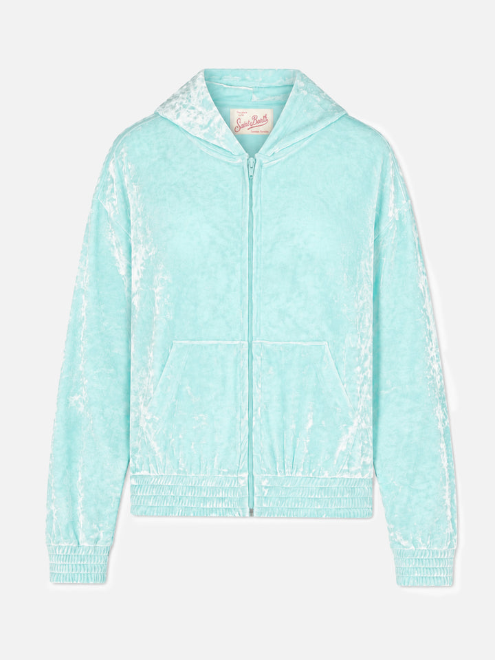 Sweat à capuche zippé Jasmine en chenille vert d’eau 