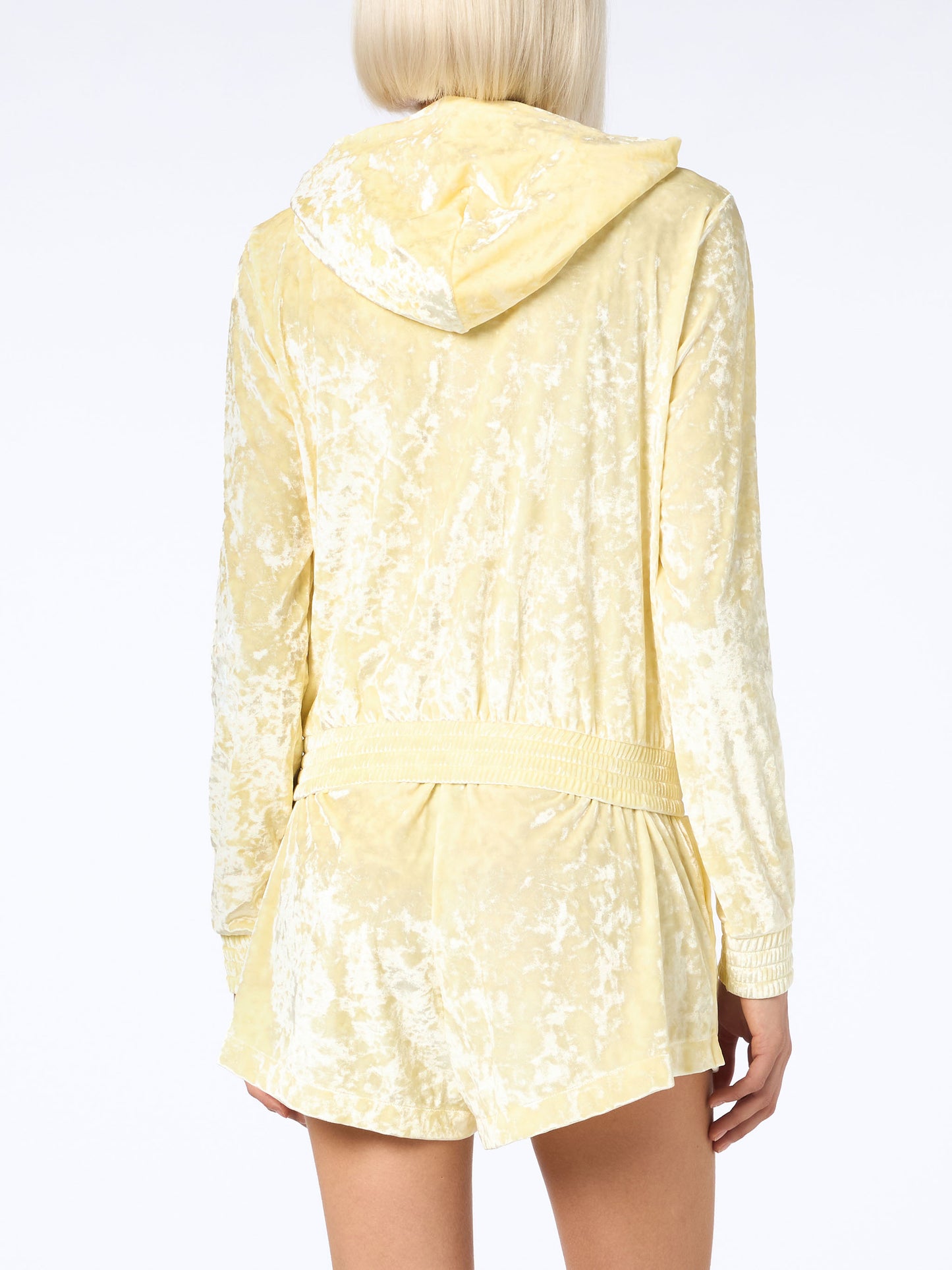 Woman pale yellow chenille zipped hoodie Jasmine - MC2 Saint Barth