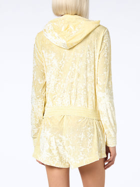 Woman pale yellow chenille zipped hoodie Jasmine - MC2 Saint Barth
