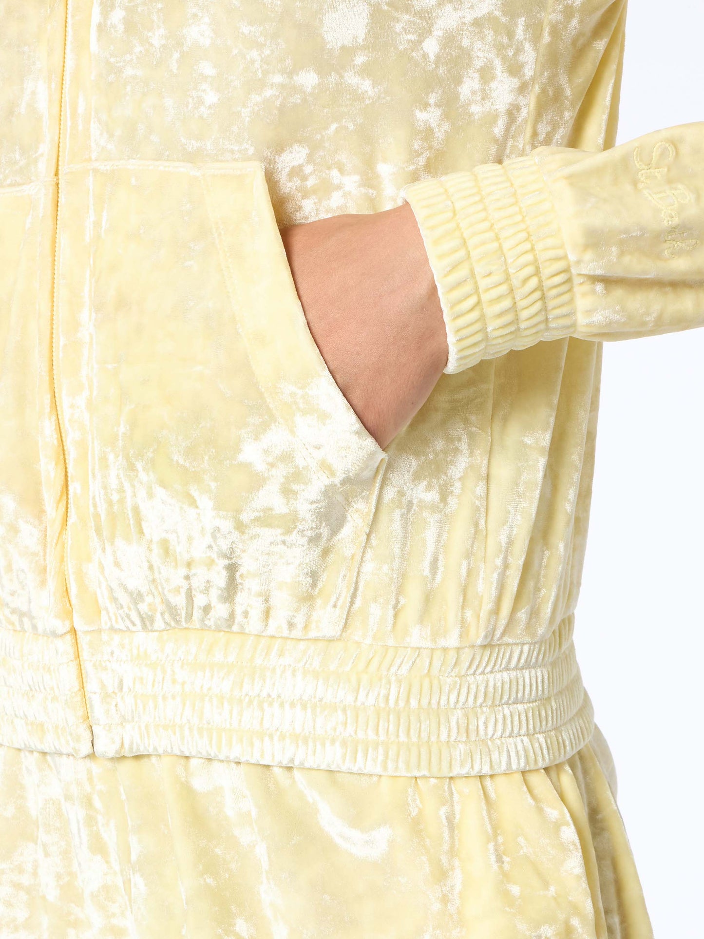 Woman pale yellow chenille zipped hoodie Jasmine - MC2 Saint Barth