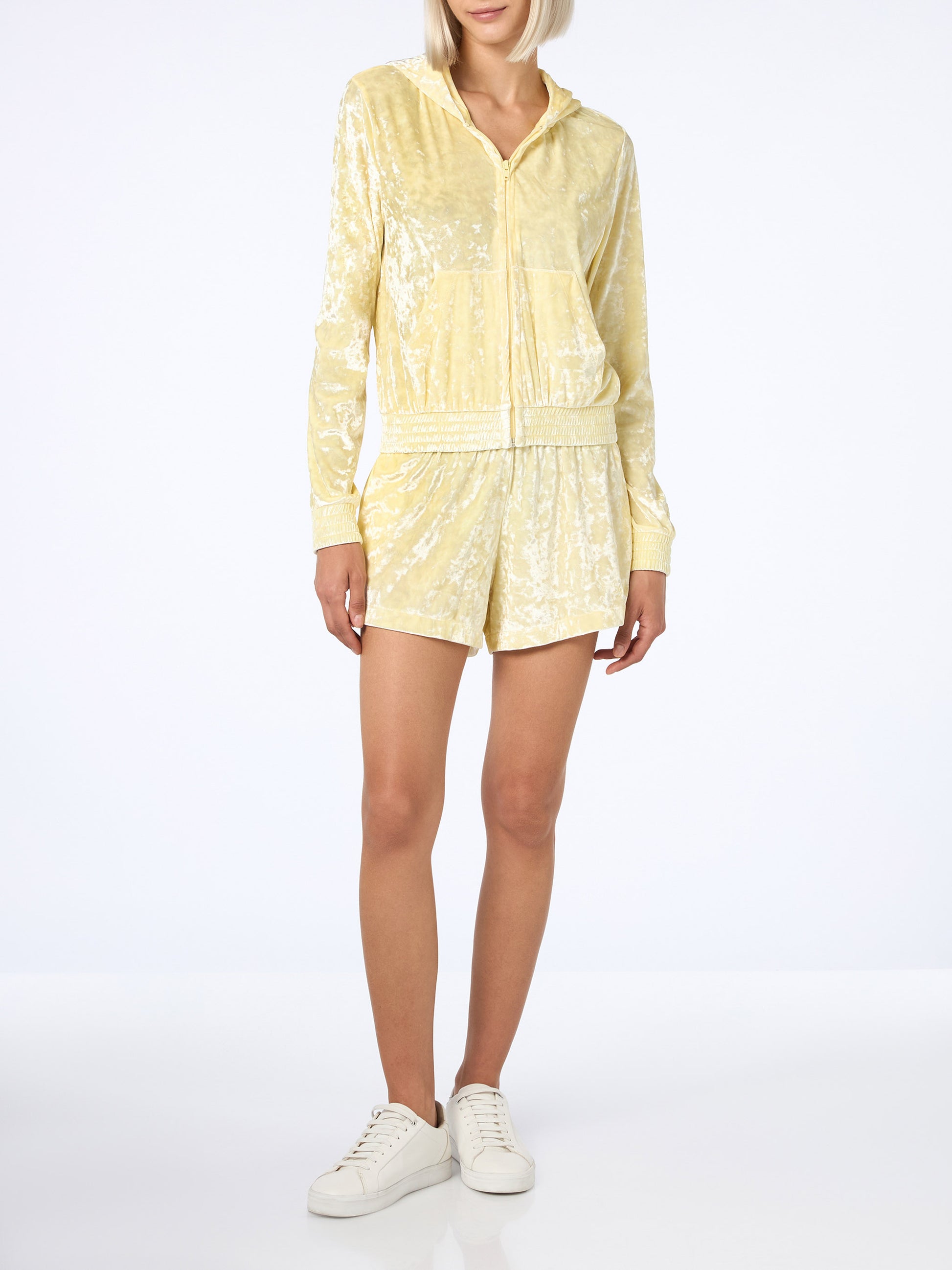 Woman pale yellow chenille zipped hoodie Jasmine - MC2 Saint Barth