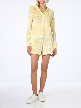Woman pale yellow chenille zipped hoodie Jasmine - MC2 Saint Barth