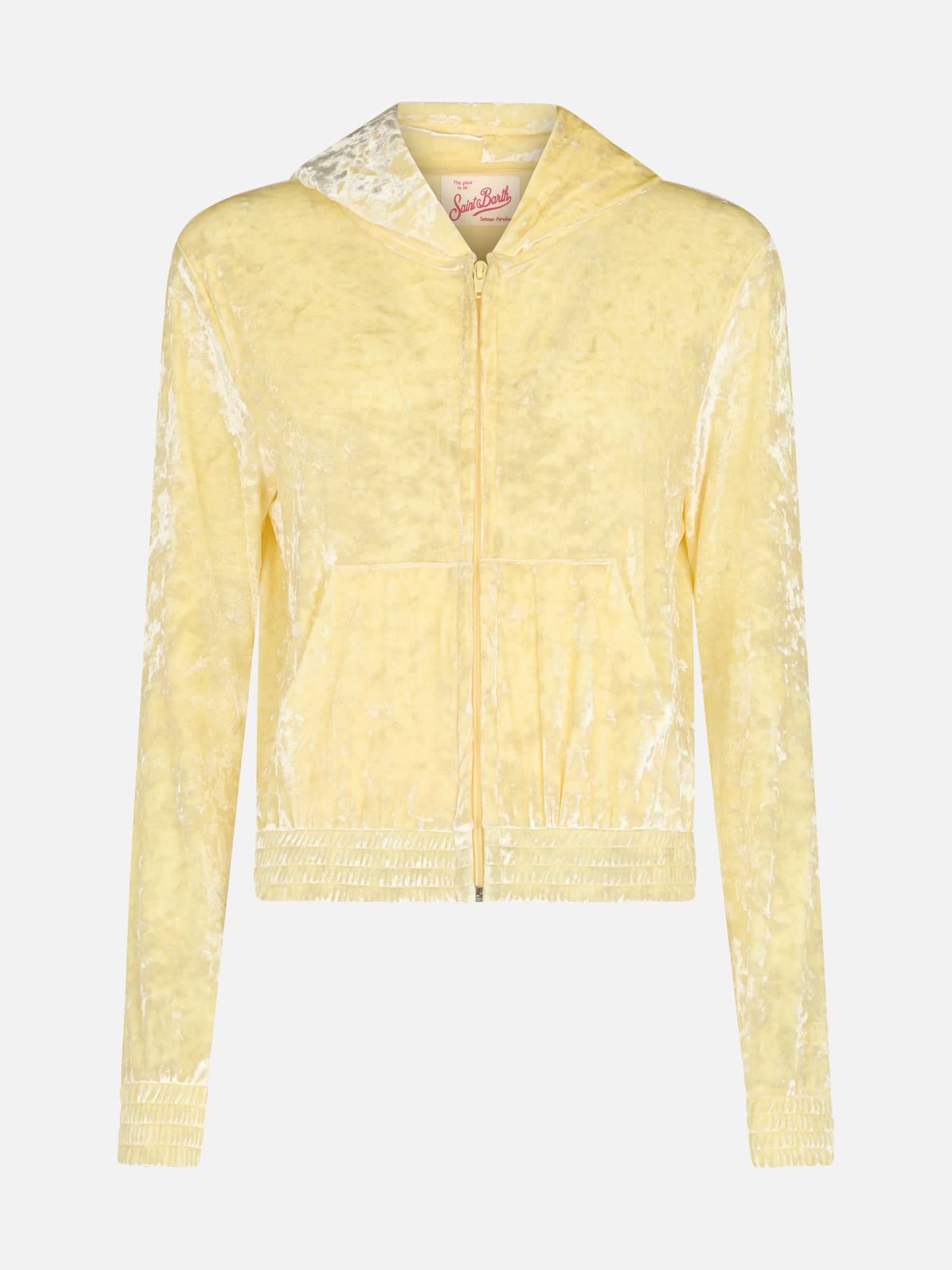 Woman pale yellow chenille zipped hoodie Jasmine - MC2 Saint Barth
