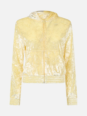 Woman pale yellow chenille zipped hoodie Jasmine - MC2 Saint Barth