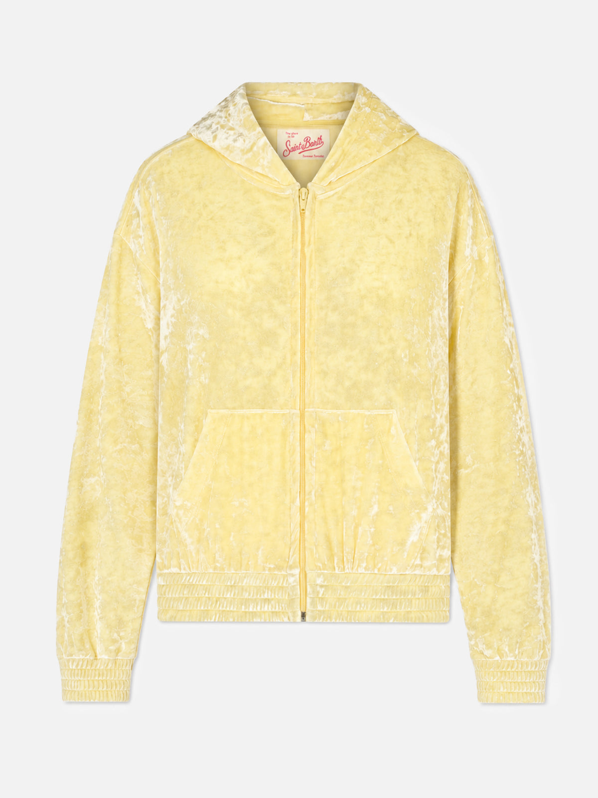 Jasmine hellgelber Frottee-Kapuzenhoodie mit Reißverschluss 