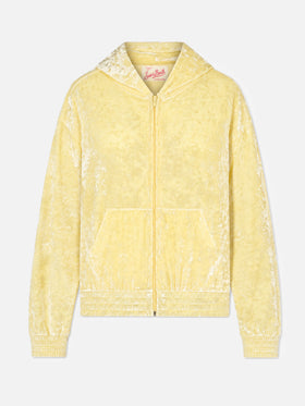 Jasmine hellgelber Frottee-Kapuzenhoodie mit Reißverschluss 