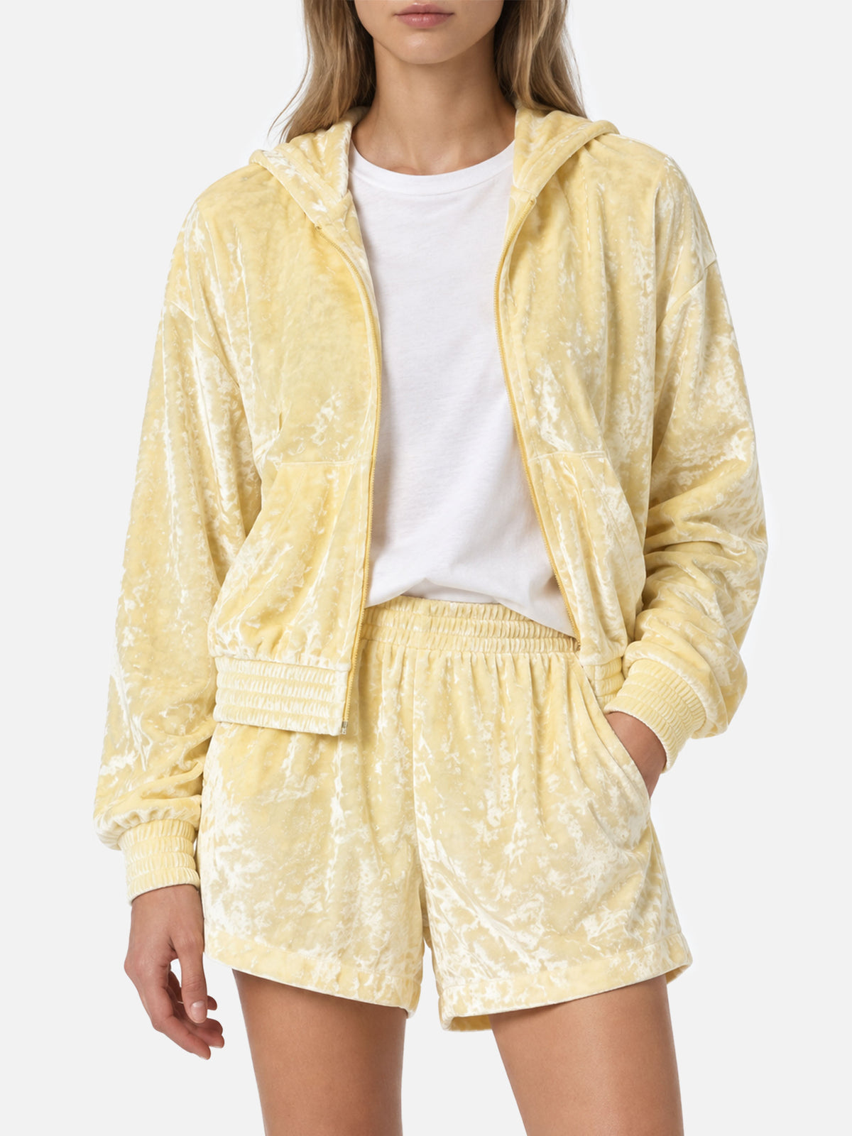 Jasmine hellgelber Frottee-Kapuzenhoodie mit Reißverschluss 