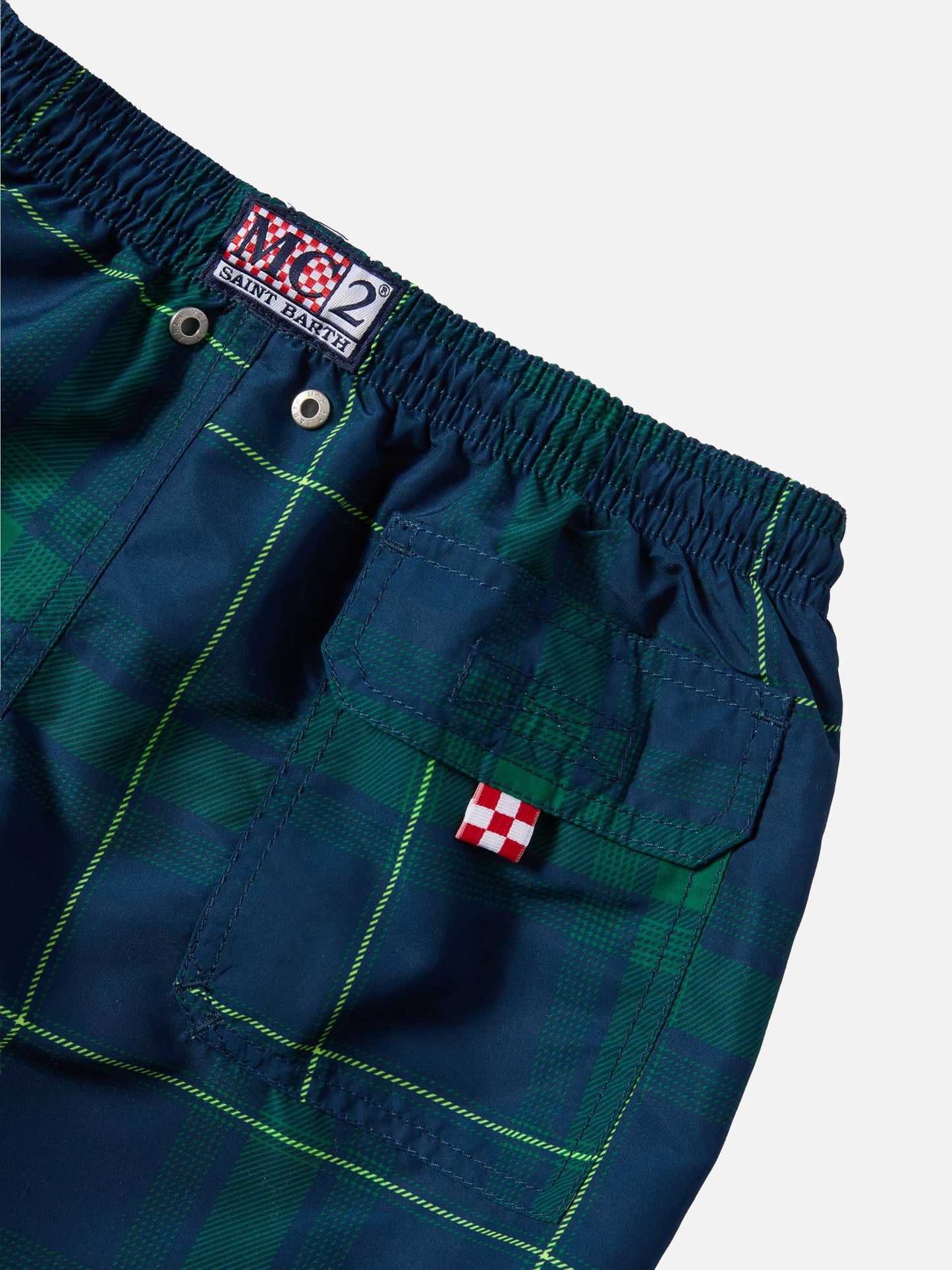Jean mid-length swim shorts with tartan print