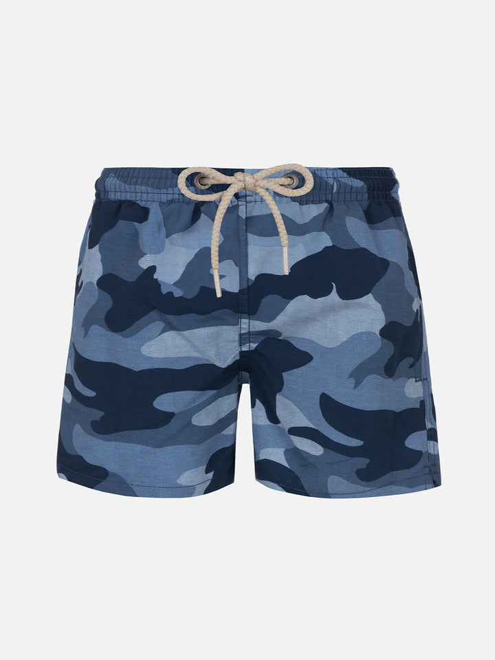 Boy mid-length Jean swim-shorts with camouflage print - MC2 Saint Barth