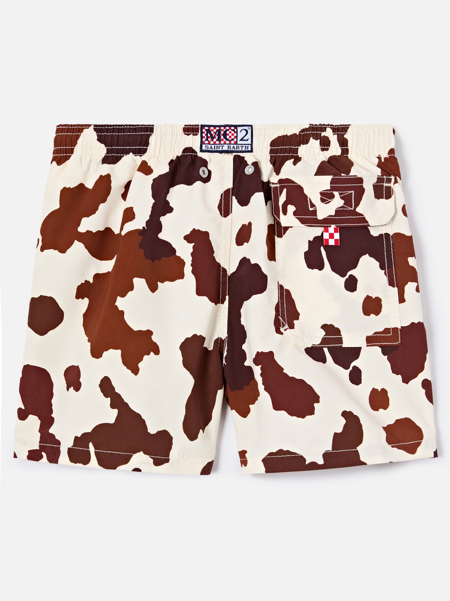 Jean swim shorts with cow animal print