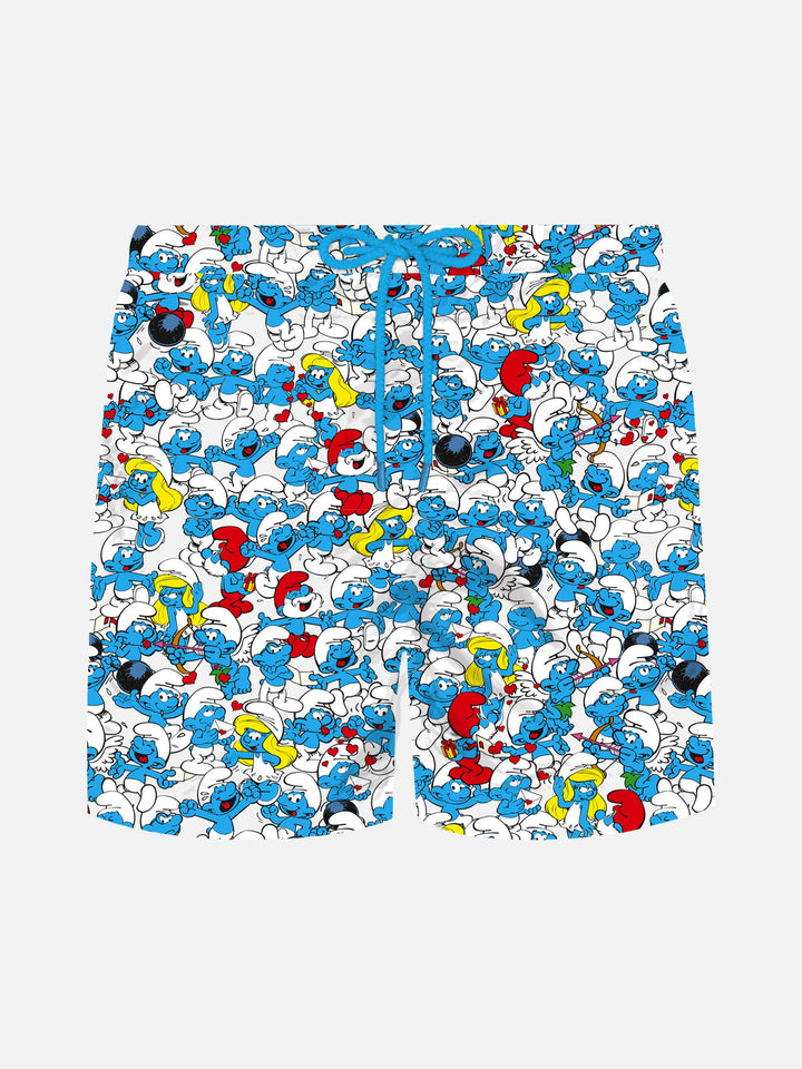 Jean mid-length swim shorts with Smurf print | THE SMURF SPECIAL EDITION