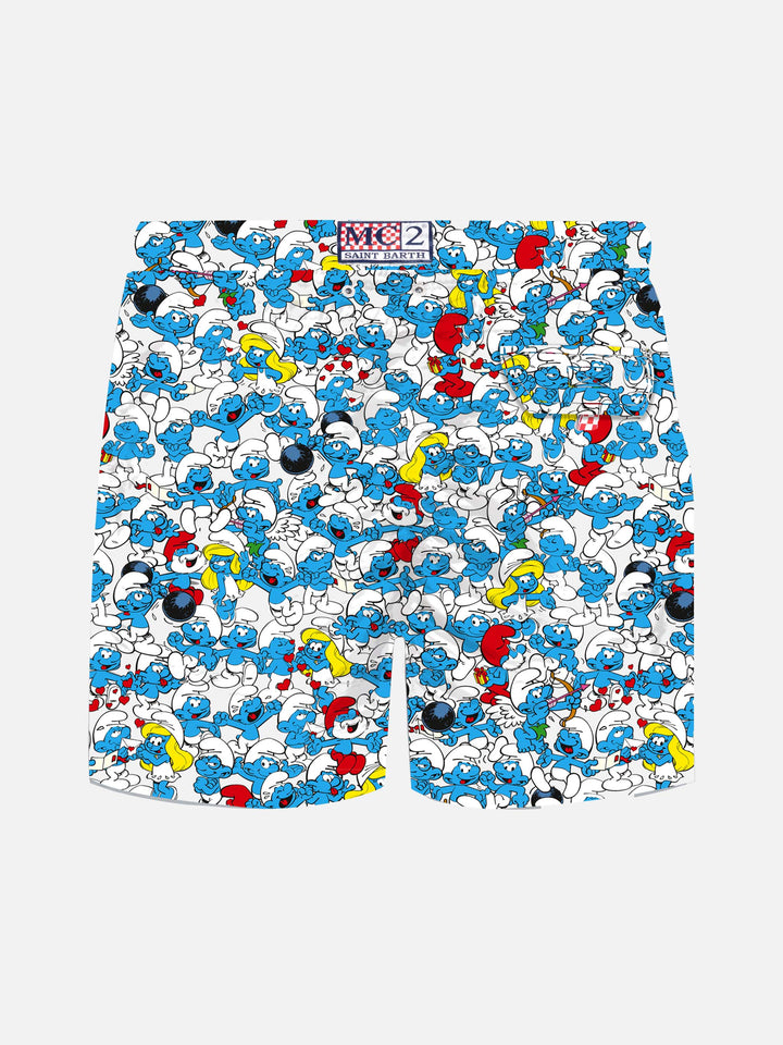 Jean mid-length swim shorts with Smurf print | THE SMURF SPECIAL EDITION