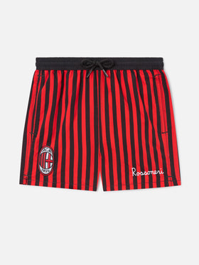 Shorts mare Jean a righe rosse e nere con stampa dello stemma Milan | Special edition