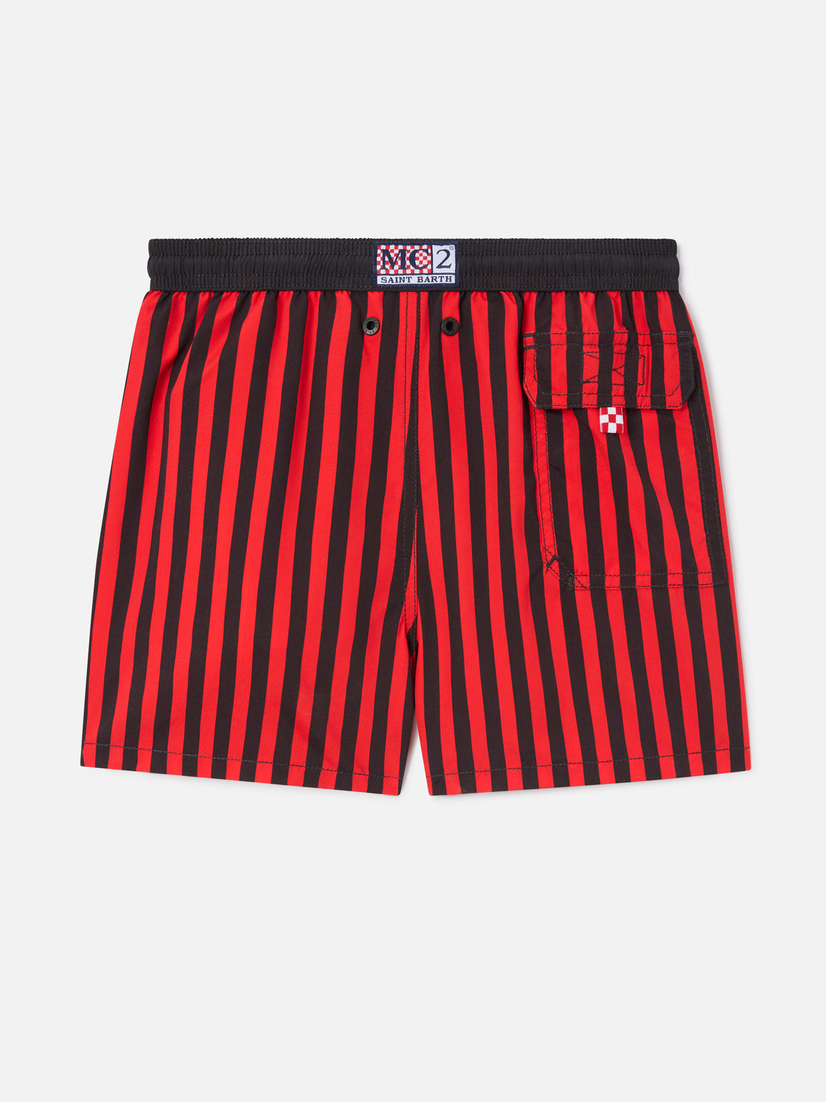 Shorts mare Jean a righe rosse e nere con stampa dello stemma Milan | Special edition