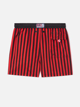 Shorts mare Jean a righe rosse e nere con stampa dello stemma Milan | Special edition