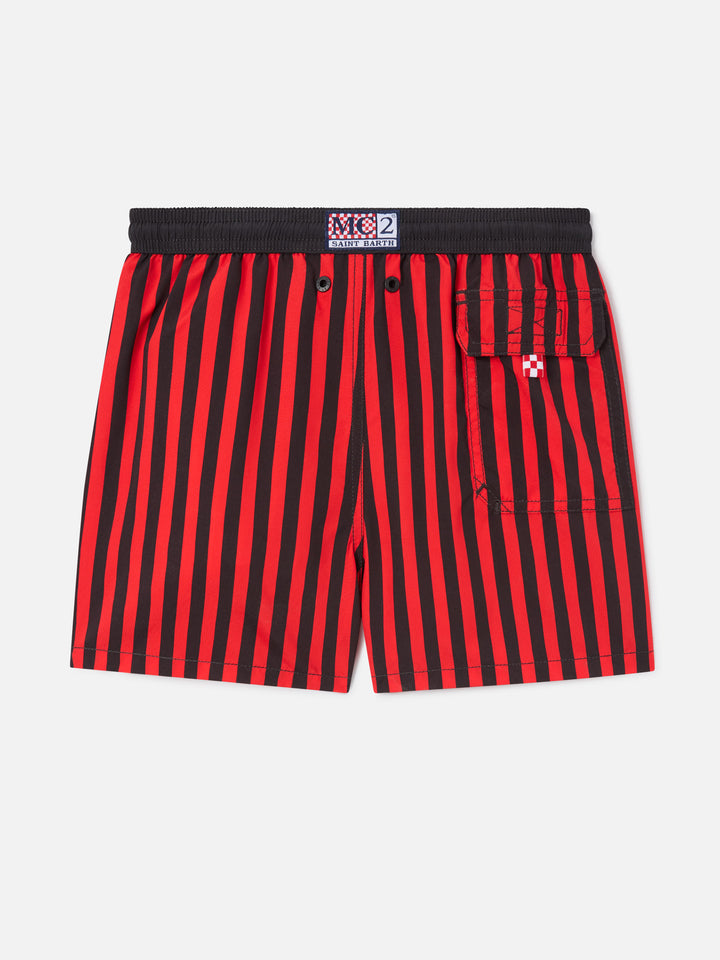 Shorts mare Jean a righe rosse e nere con stampa dello stemma Milan | Special edition