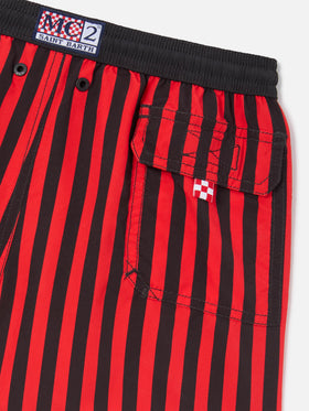 Shorts mare Jean a righe rosse e nere con stampa dello stemma Milan | Special edition