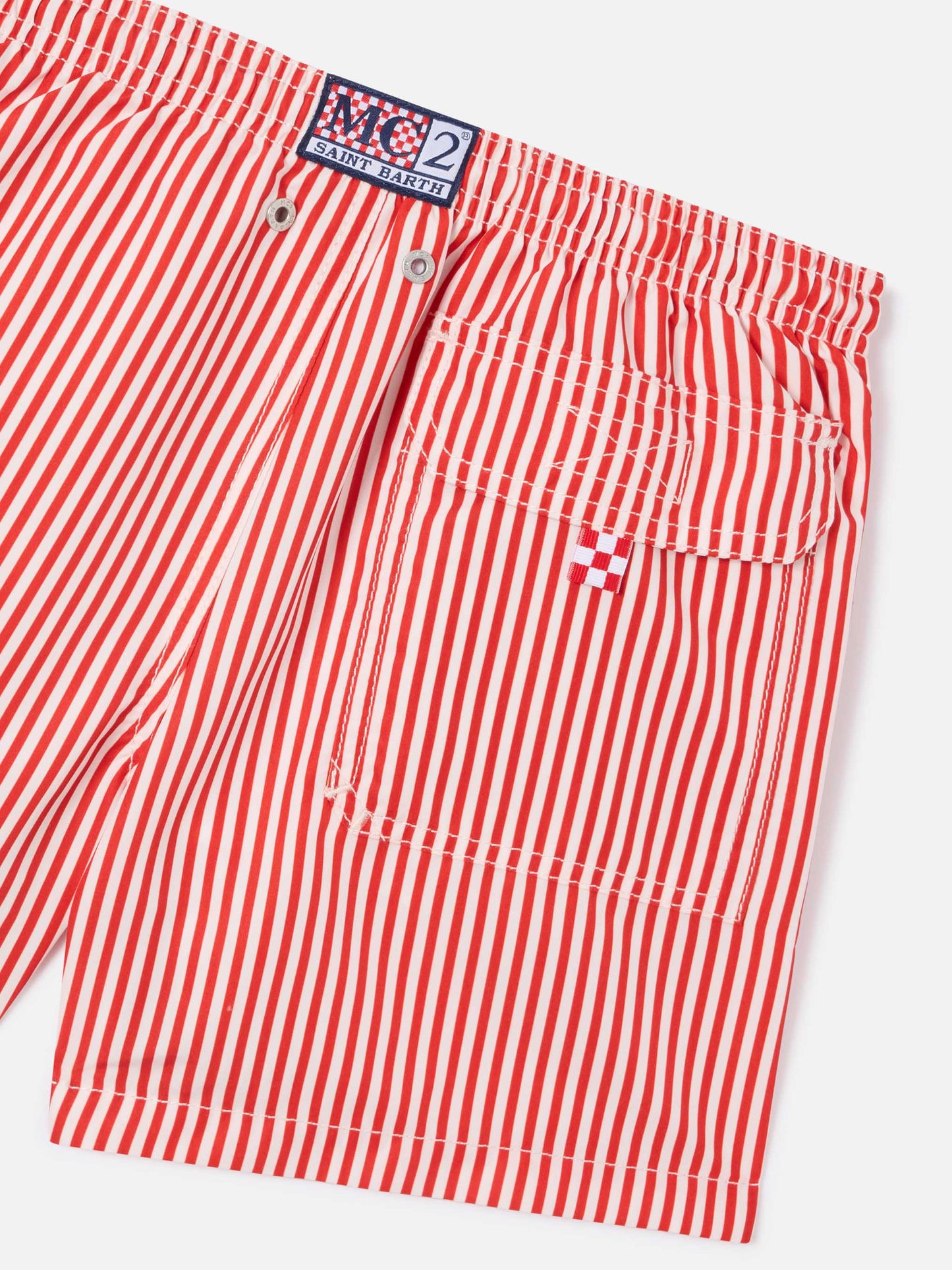 Short de bain rayé rouge Jean avec broderie AS Cannes | ÉDITION SPÉCIALE AS CANNES 