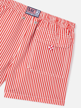 Short de bain rayé rouge Jean avec broderie AS Cannes | ÉDITION SPÉCIALE AS CANNES 