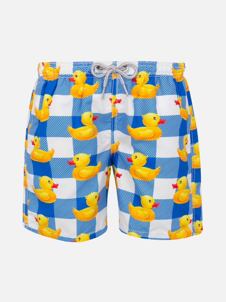 Boy swim shorts with gingham with ducky print - MC2 Saint Barth