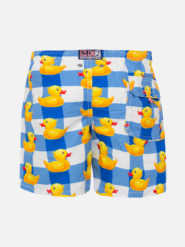 Boy swim shorts with gingham with ducky print - MC2 Saint Barth