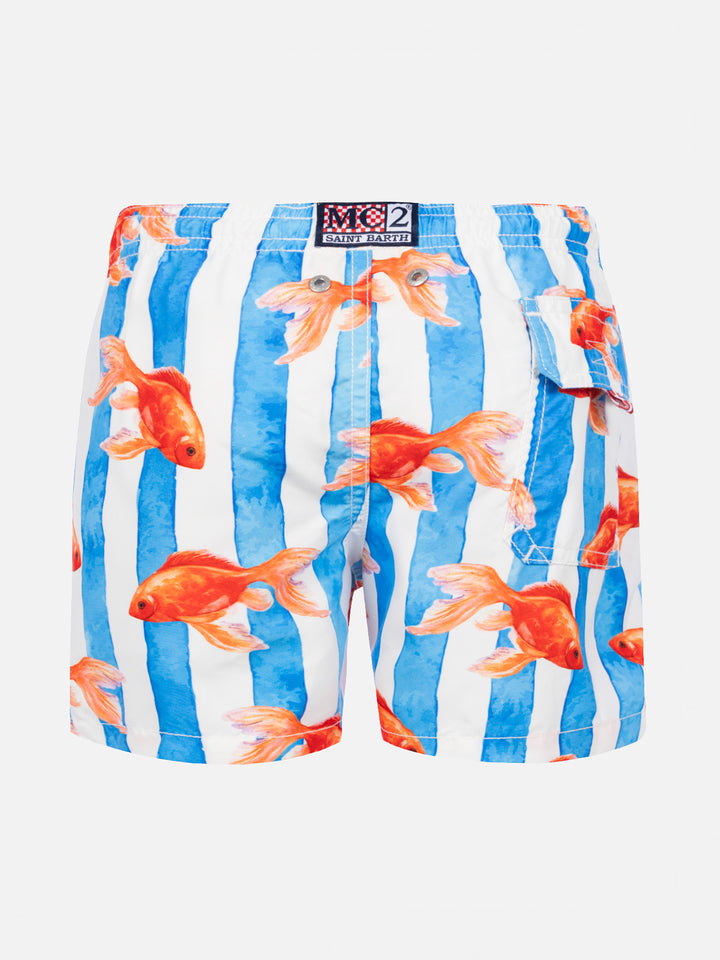 Boy striped swim srunks with with gold fish print - MC2 Saint Barth