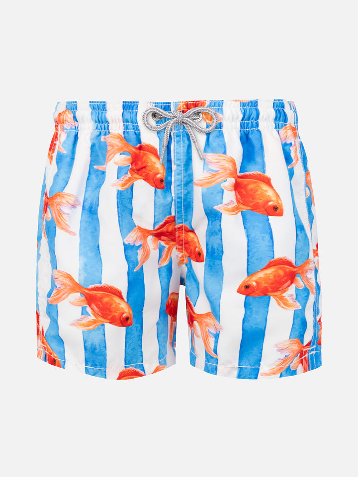 Boy striped swim srunks with with gold fish print - MC2 Saint Barth