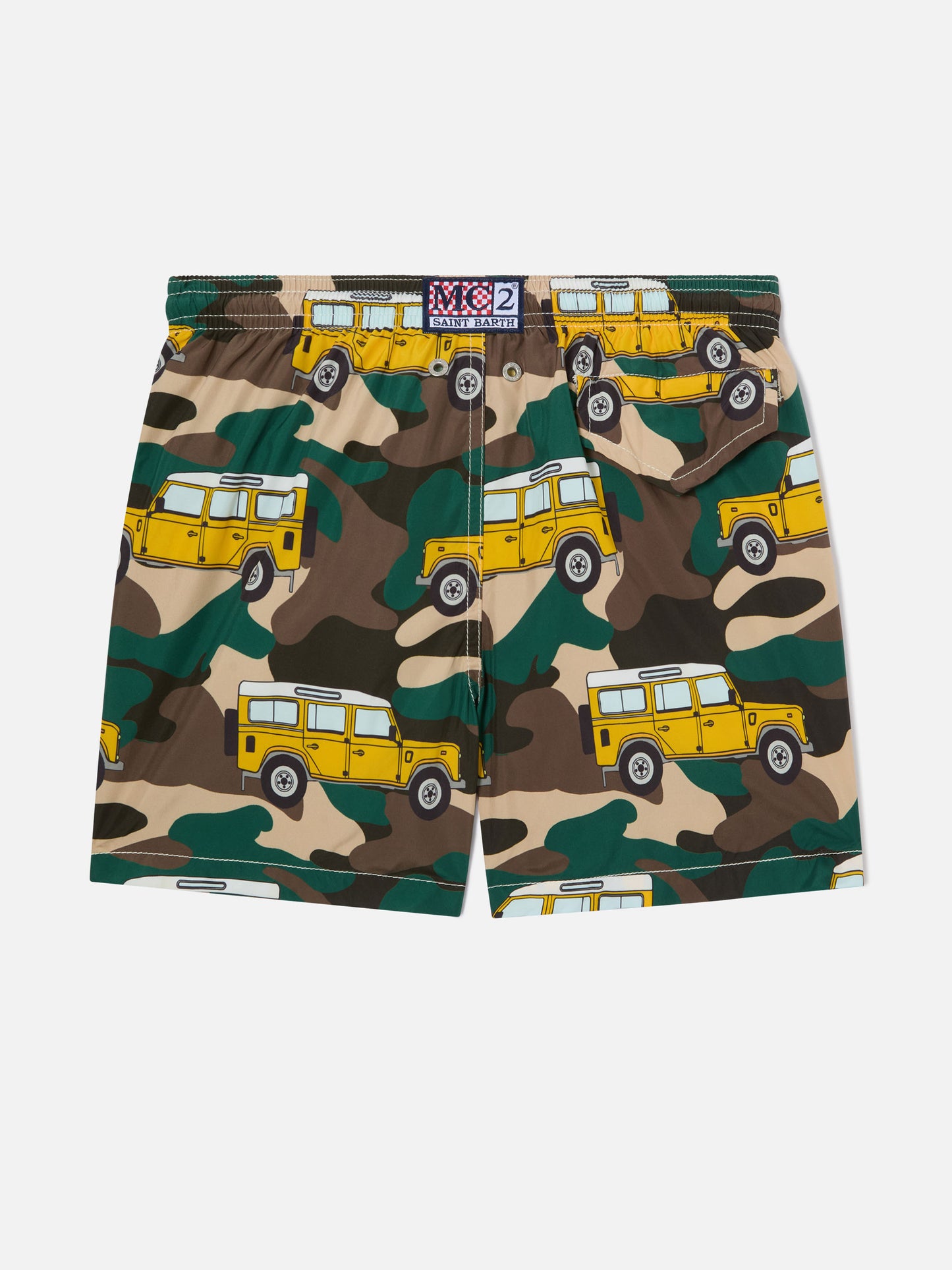 Boy lightweight fabric swim-shorts Jean Lighting with off-road car print