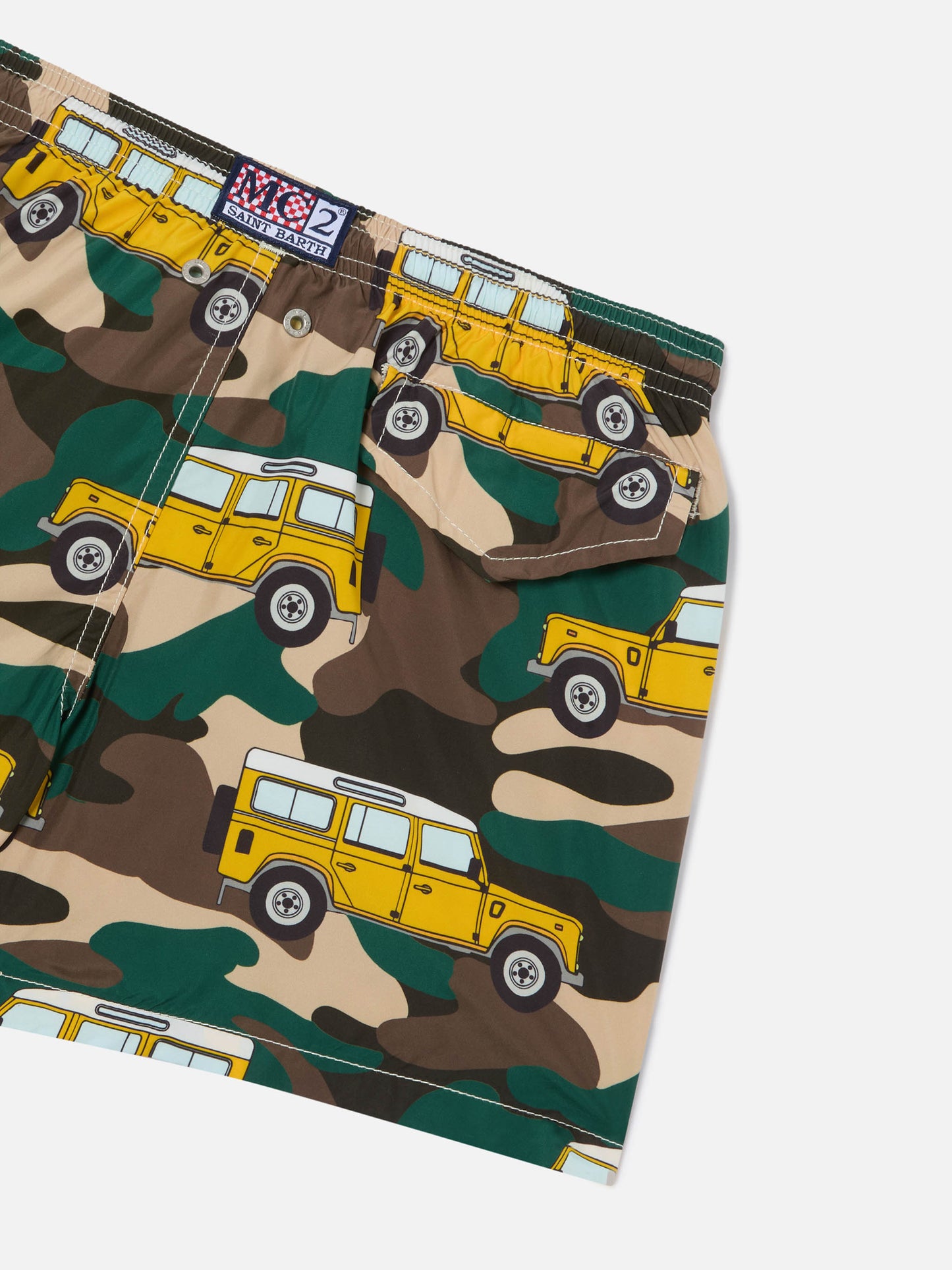 Boy lightweight fabric swim-shorts Jean Lighting with off-road car print