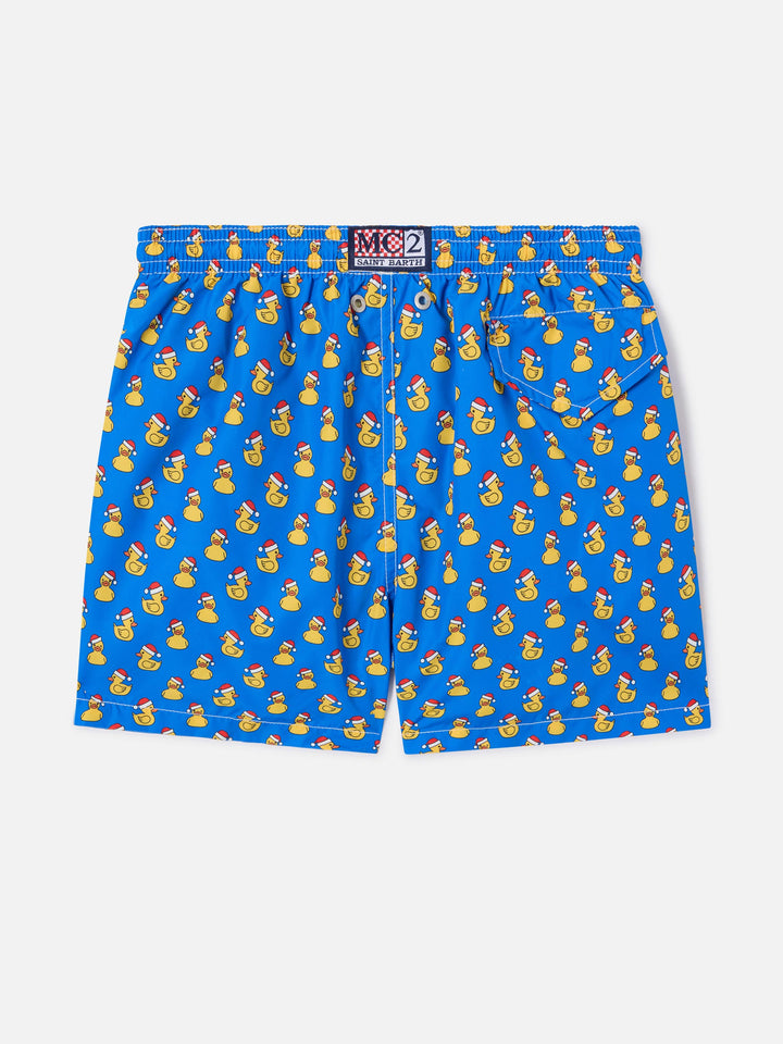 Boy light fabric swim shorts with Christmas ducks print