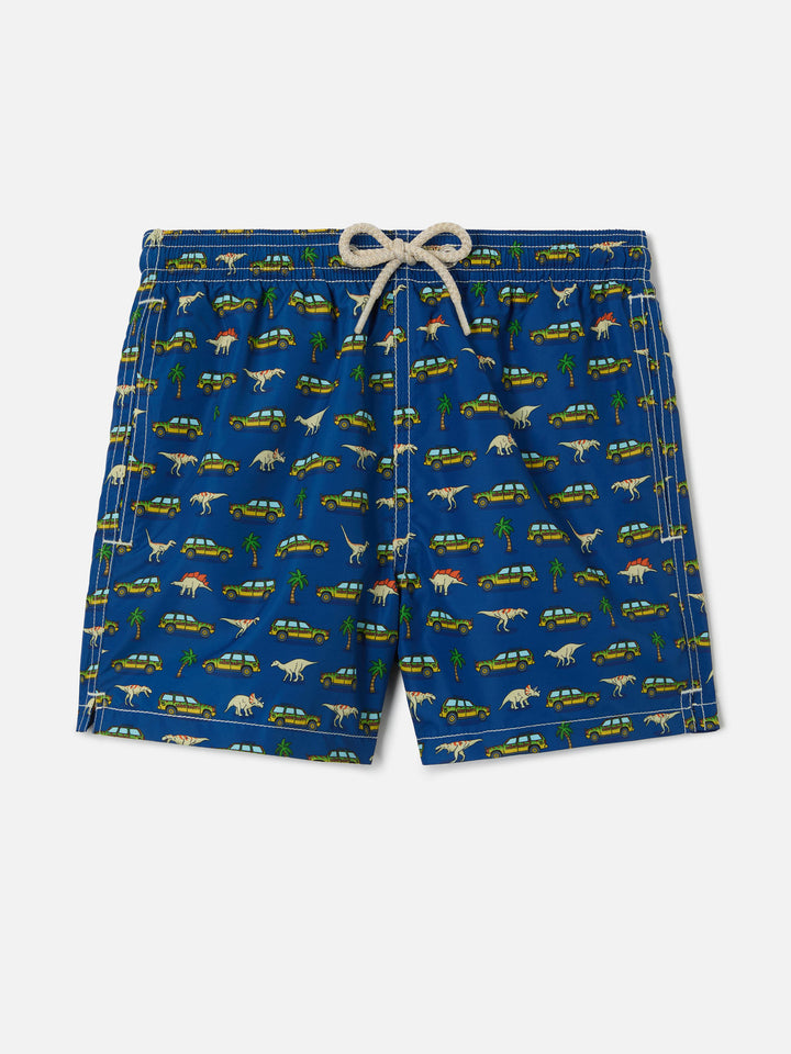 Jean Lighting swim shorts with Dinosaurs and Cars all-over print