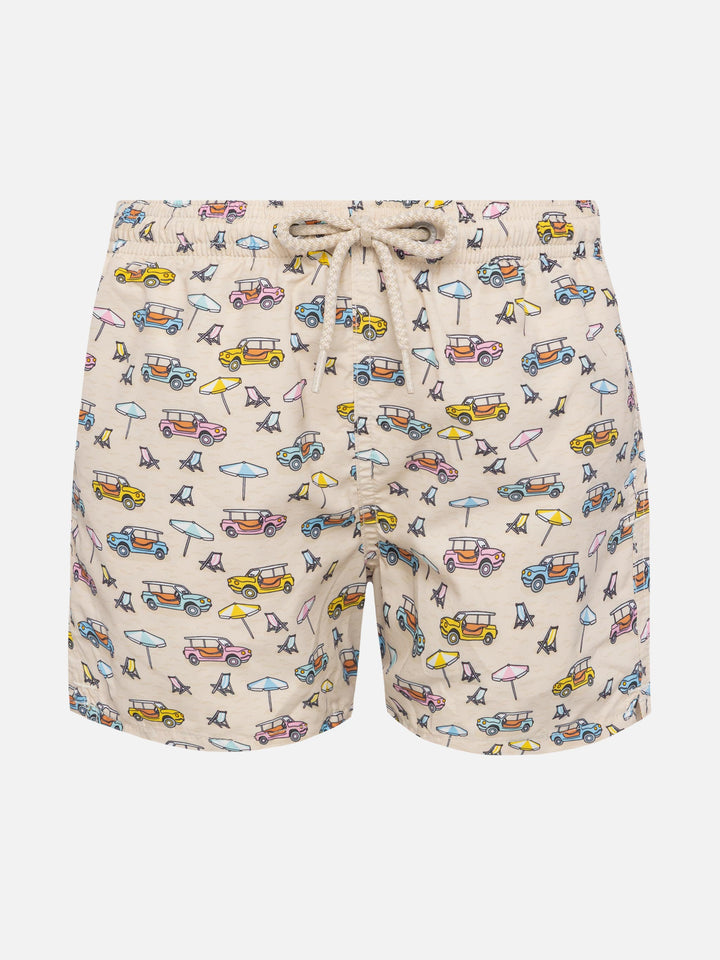 Jean Lighting lightweight fabric swim shorts with Spiaggina print | FIAT 500 SPECIAL EDITION - MC2 Saint Barth