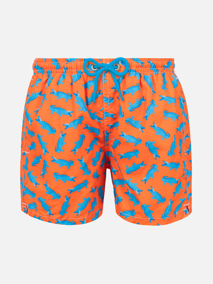 Micro crocodiles print boy's orange swimshorts - MC2 Saint Barth