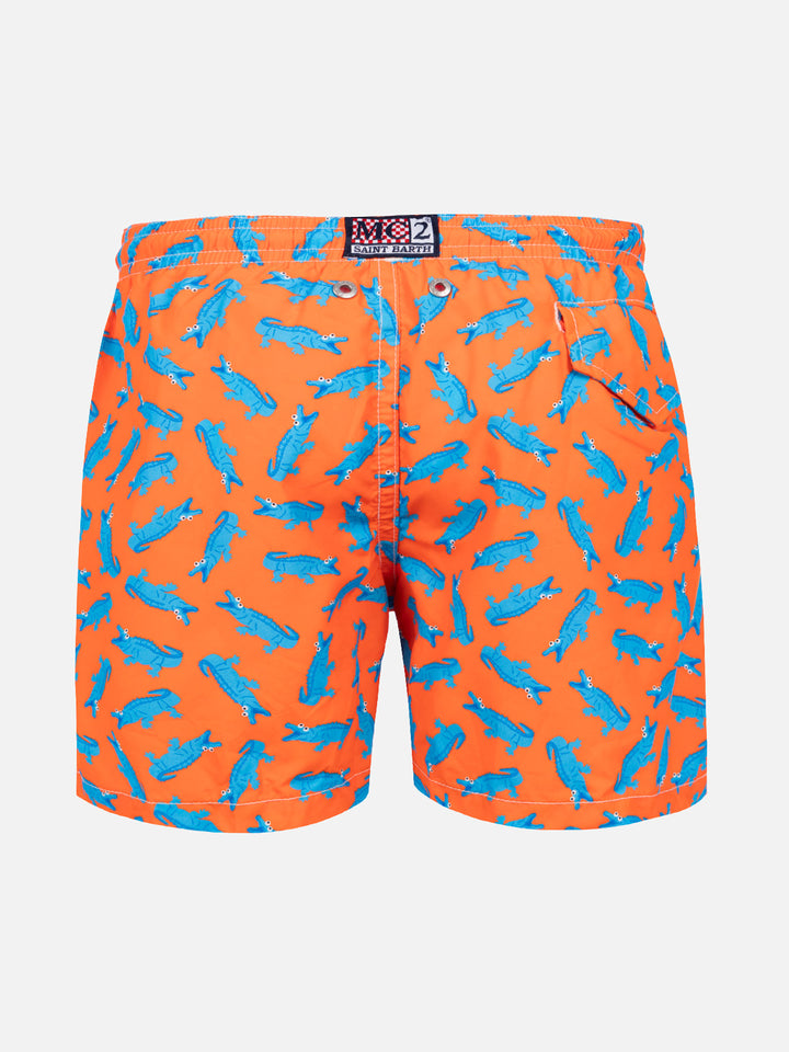 Micro crocodiles print boy's orange swimshorts - MC2 Saint Barth
