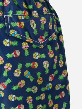 Boy lightweight fabric swim-shorts Jean Lighting with pineapple print