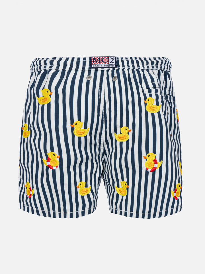 Boy striped swim shorts with embroidered ducks - MC2 Saint Barth
