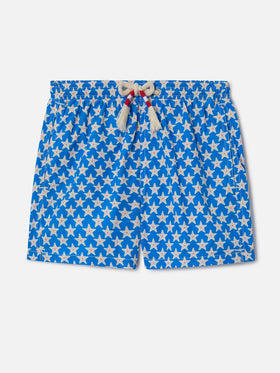 Boy lightweight fabric swim-shorts Jean Lighting 70 with seastars print