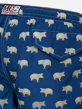 Costume mare Jean Lighting 70 in tessuto leggero con stampa ippopotami