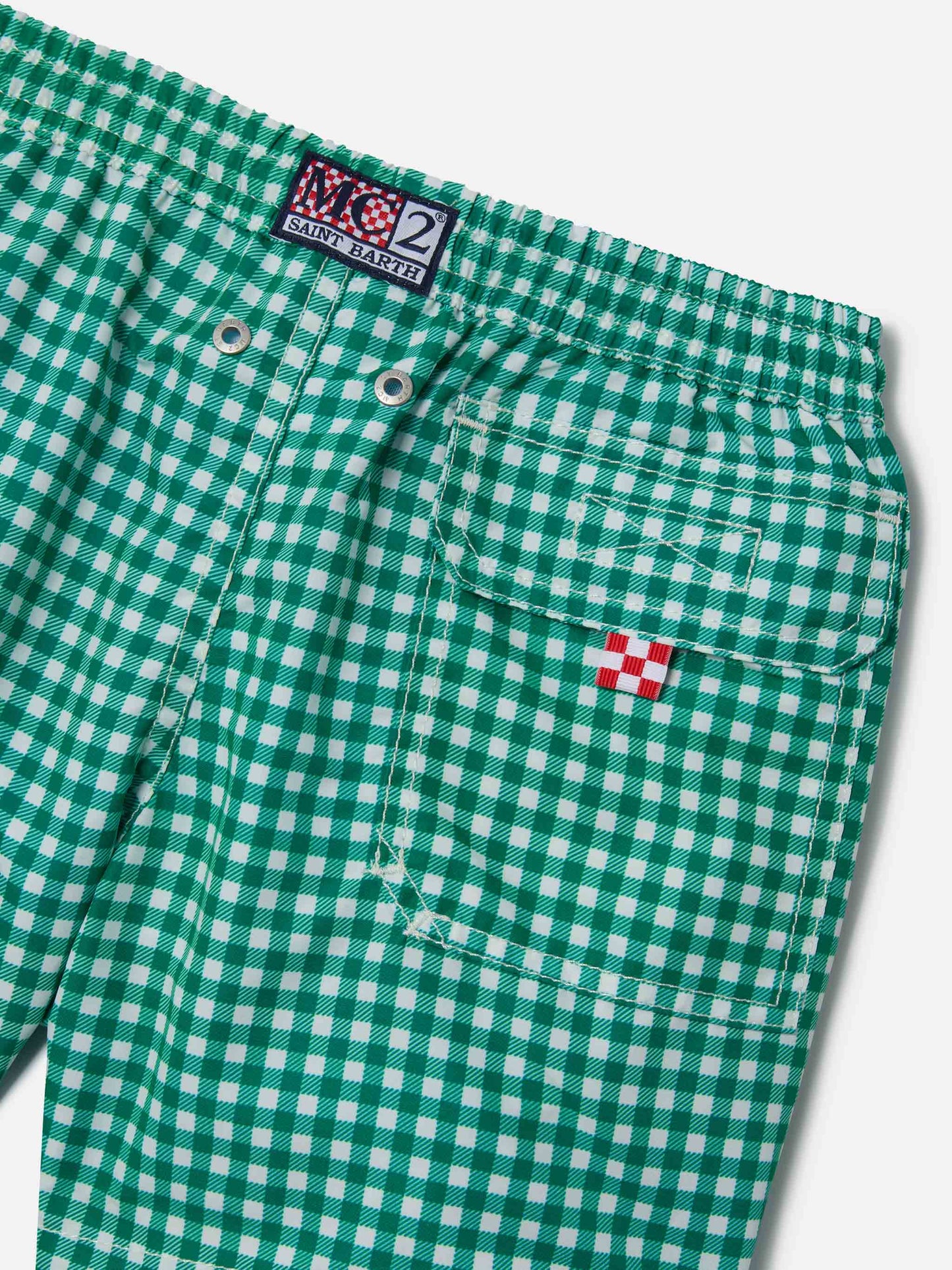 Bañador shorts para niño con estampado de cuadros vichy 