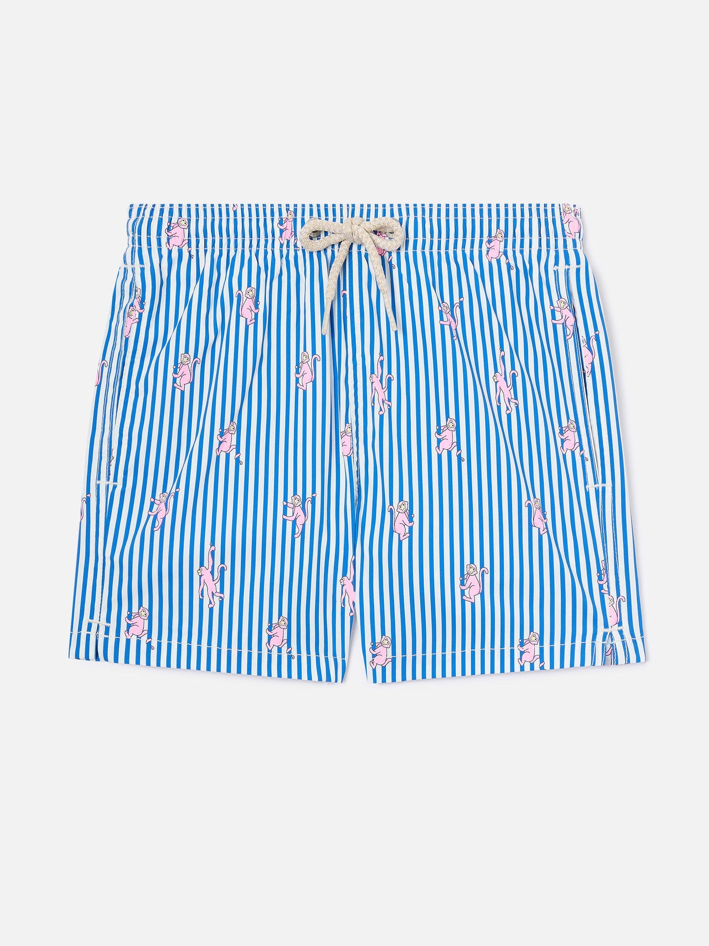 Gestreifte Jean Lighting Stretch Badeshorts mit Affen-Print 